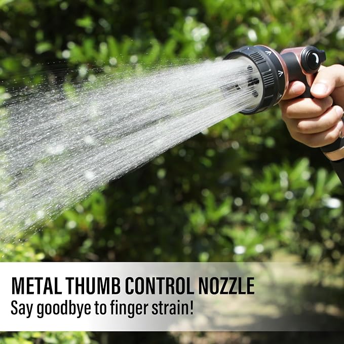Heavy Duty Metal Garden Hose Sprayer with 8 Patterns &Thumb Control | Rust-proof metal,8 spray patterns,Thumb-control flow,On-off valve, Ergonomic grip for Lawns,Plants,Cars,Pets