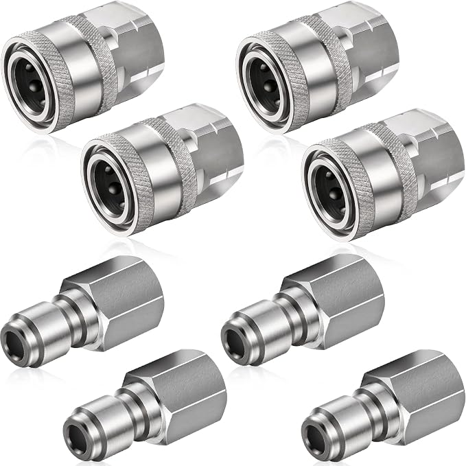 4 Sets NPT 1/4 Inch Pressure Washer Coupler Quick Connect Plug Male Female 1/4 Quick Connect Fittings Pressure Washer Adapters Accessories(Internal Thread)