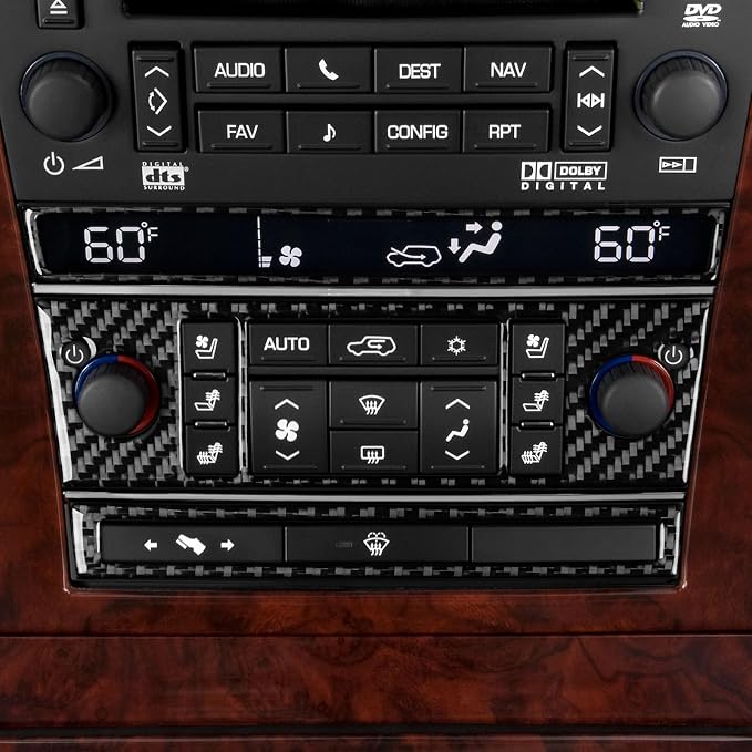 Fit for Cadillac Escalade ESV 2007-2014 / EXT Hybrid 2009-2013 | Central Console A C Control Panel Set Real Carbon FiberCompatible with Decorations | Accessories | Stickers | Self-adhesive