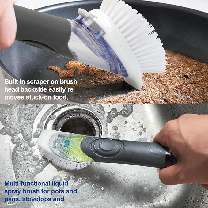 CELOX Dish Brush with Soap Dispenser, Heavy Duty Dishwand Kit, Includes 1 Wand & 3 Dish Brush Refill Heads