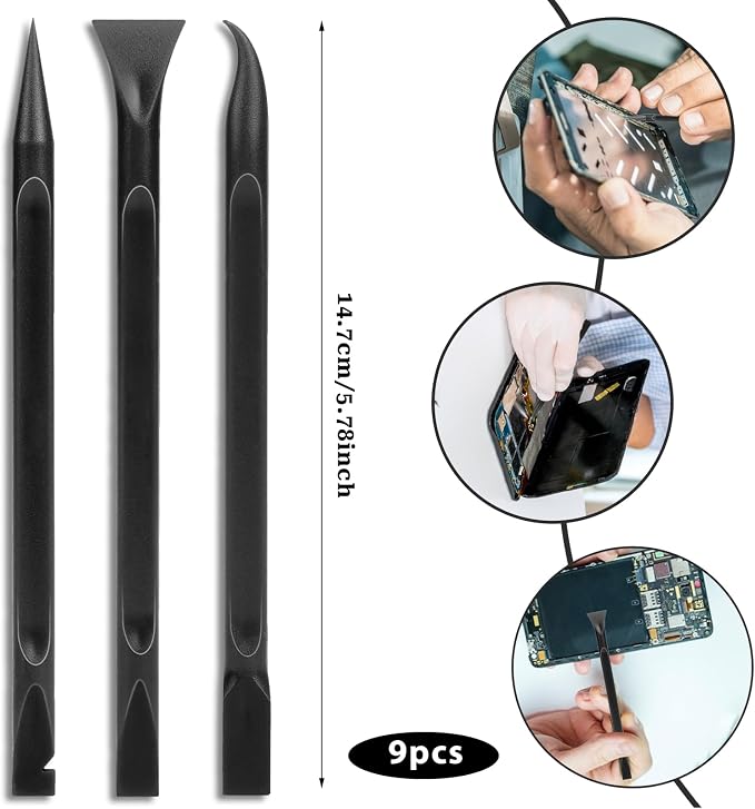 Crevice Cleaning Tool, 9 PCS Carbon Fiber Plastic Scraper Tool Car Detailing Brush Set Non-scratch Multi-purpose Scraper for Clean Small Narrow Spaces and Gaps, Remove Stickers Labels Oil Stains Dirt