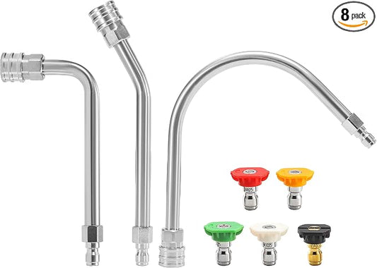 Pressure Washer Extension Wand-30°, 90°, 120° Gutter Cleaner Wand | 5 Nozzle Tips, 1/4" Quick Connect, High Power Washer Lance for Roof, Deck, Car, Gutters, 4000 PSI
