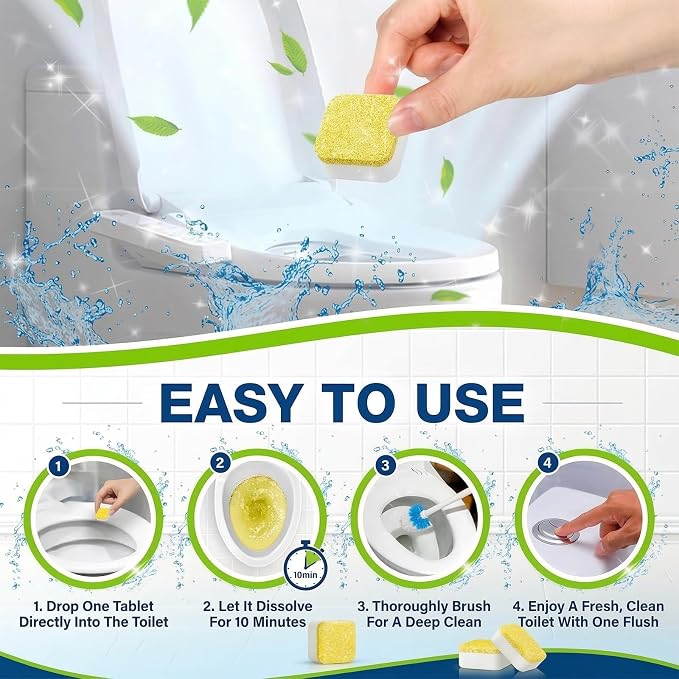 Toilet Bowl Cleaner Tablets – Lots of Foam Deodorizer & Septic Safe, Odor Eliminator, Stain Remover for Long-Lasting Freshness,No Harsh Chemicals,– Fresh Lemon Scent 24 Pack