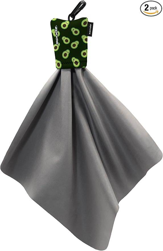 SPUDZ Classic Microfiber Lens Cleaner – Clip-On Pouch, Washable – for Binoculars, Scopes, Glasses, Screens | Classic | Avocado, 10 x 10 Inch (2-Pack)