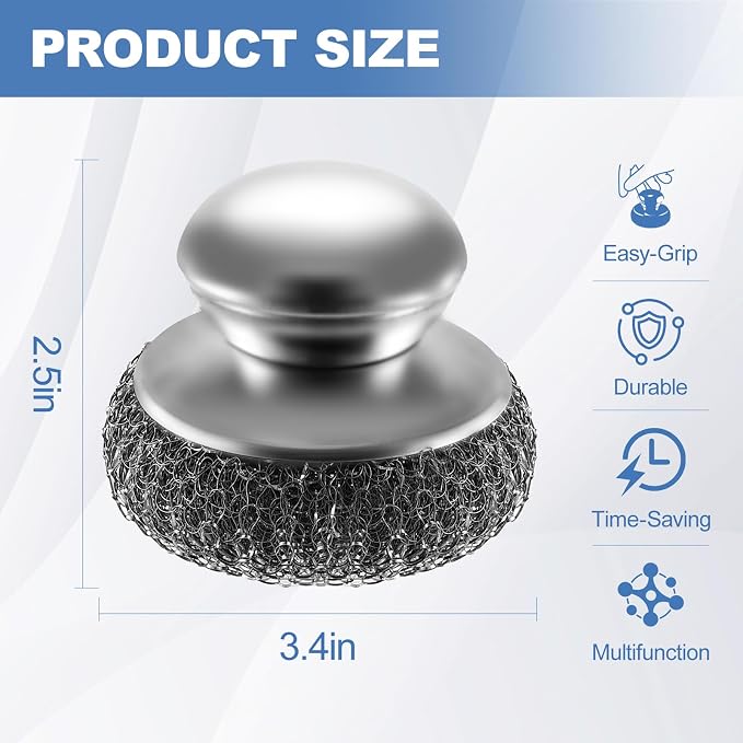 10Pcs Steel Wool Scrubber, Steel Wool Pads with 2Pcs Handle, Stainless Steel Scrubber for Dishes, Kitchen, Cleaning, Stoves, Pots and Pans, Grill, Wash Sink, Cleaning Dishes