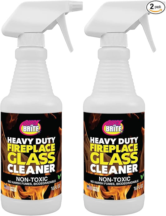 Quick 'n Brite Fireplace Glass Cleaner 16oz, Nonabrasive Cleaning Spray for Oven, Cooktops, Ceramic-Glass, Microwave Glass (Pack of 2)