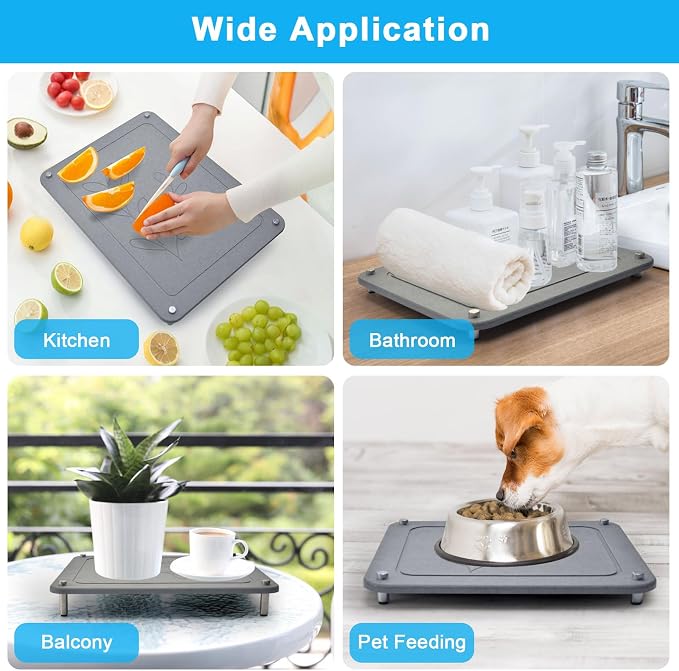 3Pcs Nesting Stone Drying Mat for Kitchen Counter, Quick Drying Dish Drying Mat with Non-Slip Feet, Super Absorbent Heat Resistant Diatomaceous Earth Dish Drying Mat for Dishes, Bottles, Cups-Leaf