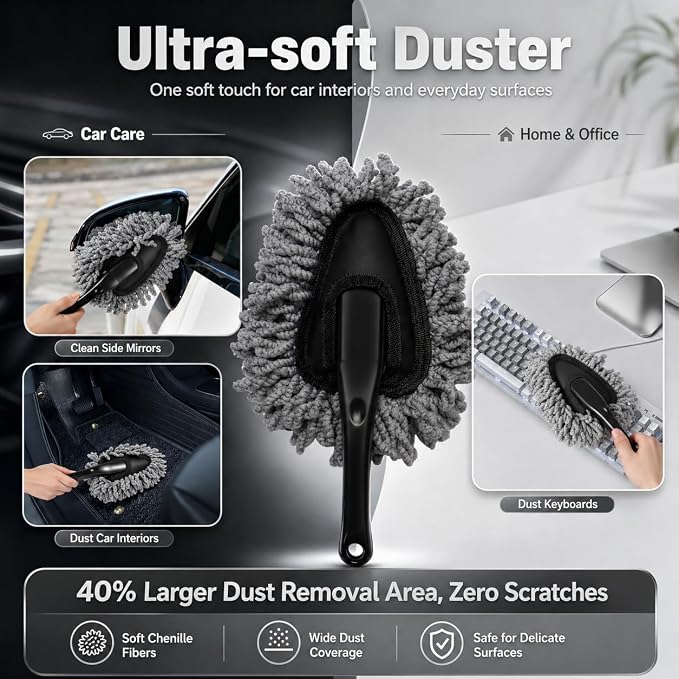 18PCS Car Detailing Kit Cleaning Gel Boar Hair Scratch Free Cleaner | Dual-use auto&home kit with cleaning gel,2-in-1 vent brush,crevice/glass brushes&storage bag,perfect gift for car enthusiasts