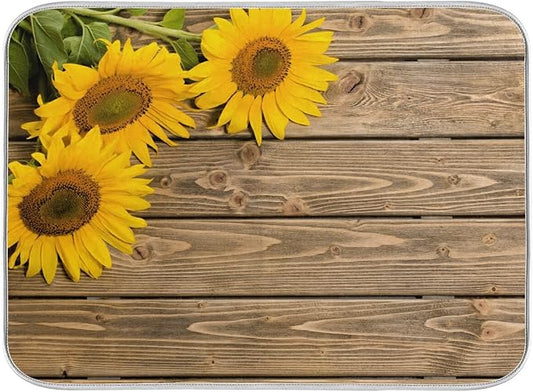 Super Absorbent Dish Drying Mat, Microfiber Fast-Drying Dish Mat, 24" x 18", Kitchen Dish Drying Pad, Sunflowers On The Wooden