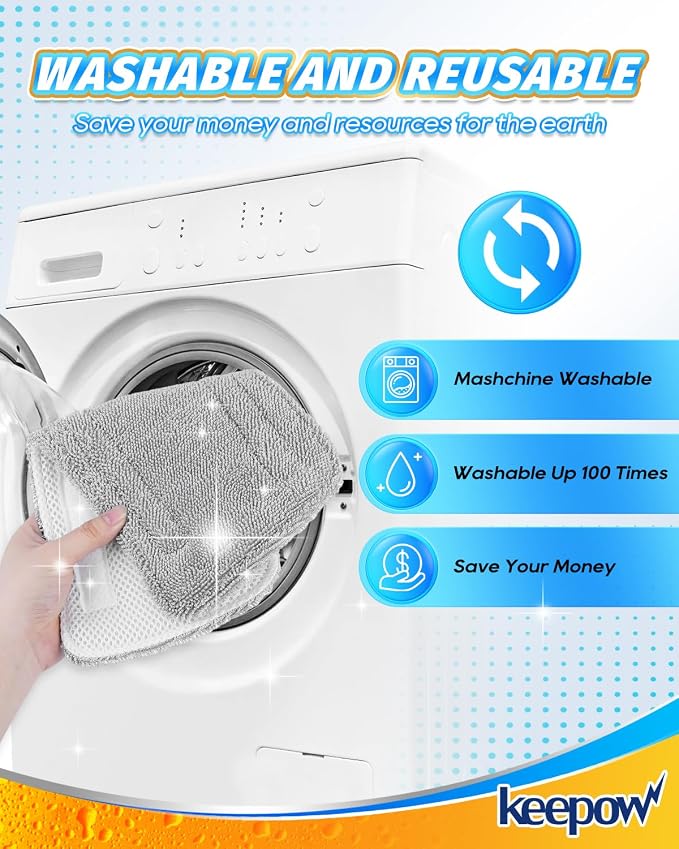 KEEPOW Steam Mop Pads Compatible with Mxnsewr Steam Mop, Compatible with GorFanty Steamer Mop GF-6610B/GF-6610, Fit for Neugo Steam Mops NE033, 4 Pack Spiral Microfiber Steam Mop Replacement Pads