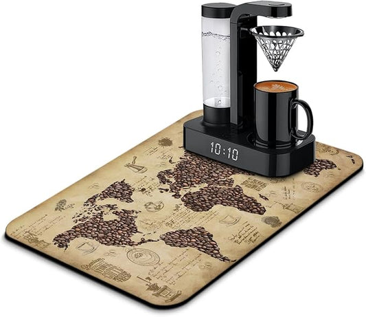 Fun Coffee Mat 23inx15in,Coffee Bar Mat for Countertops,Absorbent Hide Stain Anti-Slip Coffee Bar Accessories Fit Under Coffee Machine Mat,dish Drying Mats for Kitchen