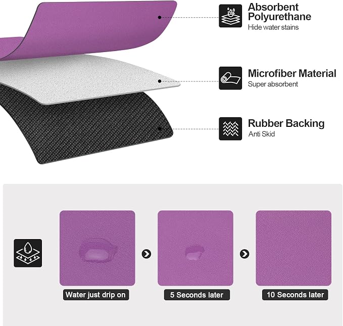 Ecotrim - Dish Drying Mat for Kitchen Counter | Coffee Bar Mat for Countertops | Heat Resistant Drainer Mat with Non-slip Rubber Backed | Hide Stain Kitchen Absorbent Draining Mat | Purple 16"x20"