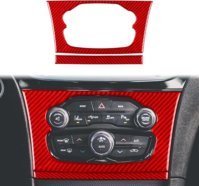 Climate Control Panel Stickers Fit for Chrysler 300 2011-2023 | Red Real Carbon Fiber|Central Console Trim Decals Base Touring Limited|Thick Overlay|Anti-scratch|Self-adhesive