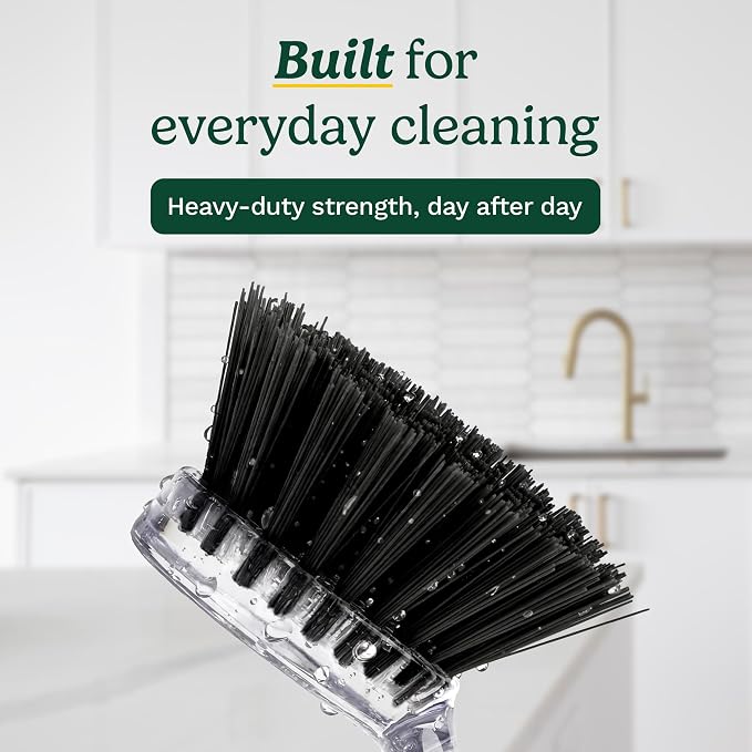 Cuisinart Dish Brush with Handle, 2 Pack, Firm Bristles | Multi-purpose dish scrubber for plates, pots, and pans, deep cleaning removes grease, safe for nonstick, round head