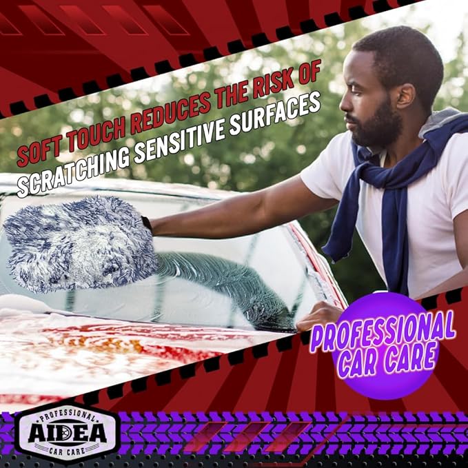 AIDEA Car Wash Mitt Microfiber, 1PK Wheel Cleaner Mitts, 7.12''X10.14'' | Scratch Free Lint-Free, Extra Plush Premium Microfiber Mitt Car Wash Brush, Regular Size
