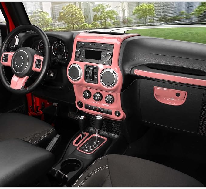 RT-TCZ for Jeep JK Interior Trim Kit Pink, JKU Center Console Dashboard Panel Trim Cover for Jeep Wrangler JK JKU 2011-2017 Pink Interior Accessories 10pcs