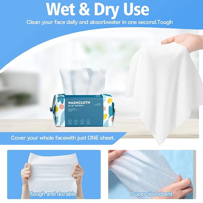 300 Count Disposable Face Towel,Thickening Ultra Soft Washcloths,Facial Cotton Tissue,Lint-free cotton dry wipes Multi-Purpose for Skin Care,Make-up Wipes,Face Wipes and Facial Cleansing