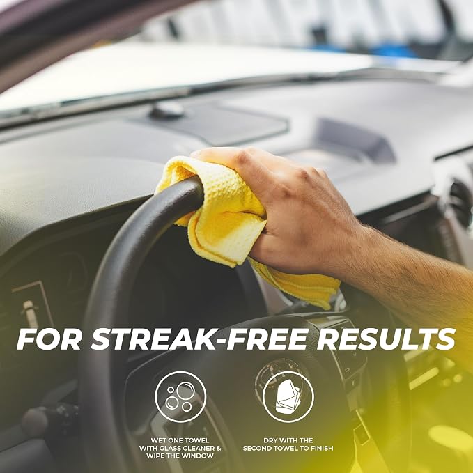 The Rag Company - Standard Waffle Weave Microfiber Towels (3-Pack) Detailing, Window, Glass and Drying, Wax & Polish, Lint-Free, Streak-Free, 370gsm, 16in x 16in, Yellow
