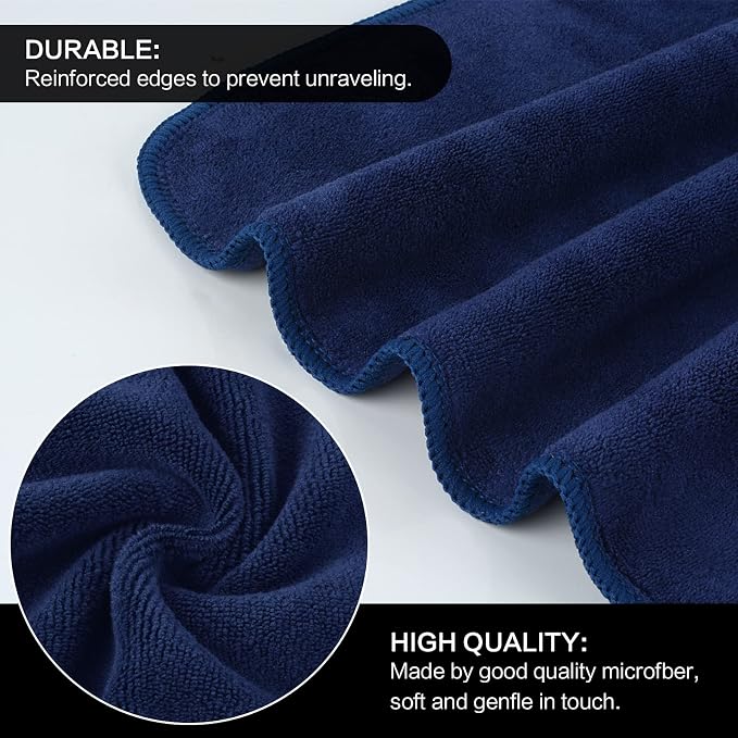 SINLAND Microfiber Facial Cloths Fast Drying Washcloth 12inch x 12inch (Pack of 2, Navy Blue)