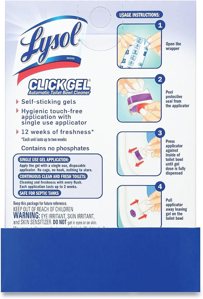 Lysol Click Gel Automatic Toilet Bowl Cleaner, Bathroom Essentials, Toilet Freshener, Refreshing Lavender Scent, 6 Count (Pack of 1)