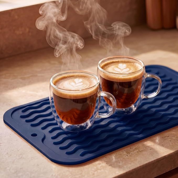 MicoYang Silicone Dish Drying Mat for Multiple Usage,Easy clean,Eco-friendly,Heat-resistant Silicone Mat for Kitchen Counter or Sink,Refrigerator or Drawer Liner Navy Blue S 12 inches x 6 inches