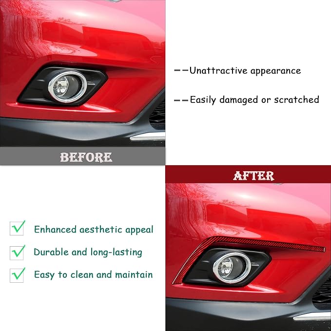 Red Real Carbon Fiber Trim for Nissan Rogue Accessories | for 2014 2015 2016 S SL SV Fog Light Eyebrows Eyelids Sticker Exterior Thick Overlay Decal