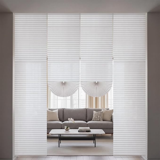 Threehoney 4 Pcs No Drilling Dorm Room Divider 10 x 9.8 ft Non Woven Pleated Blinds for College Dorm Room Separation Adjustable Temporary Light Filtering Privacy Screen Wall Divider for Home Bedroom