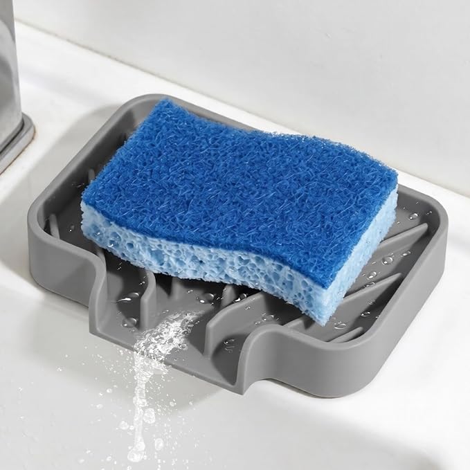 GUUKIN Sponge Holder for Kitchen Sink, Sink Caddy and Soap Tray | 5x3.5 inch Kitchen Sink Organizer | Compatible with Scrub Daddy, Kitchen Sink Accessories (Grey)