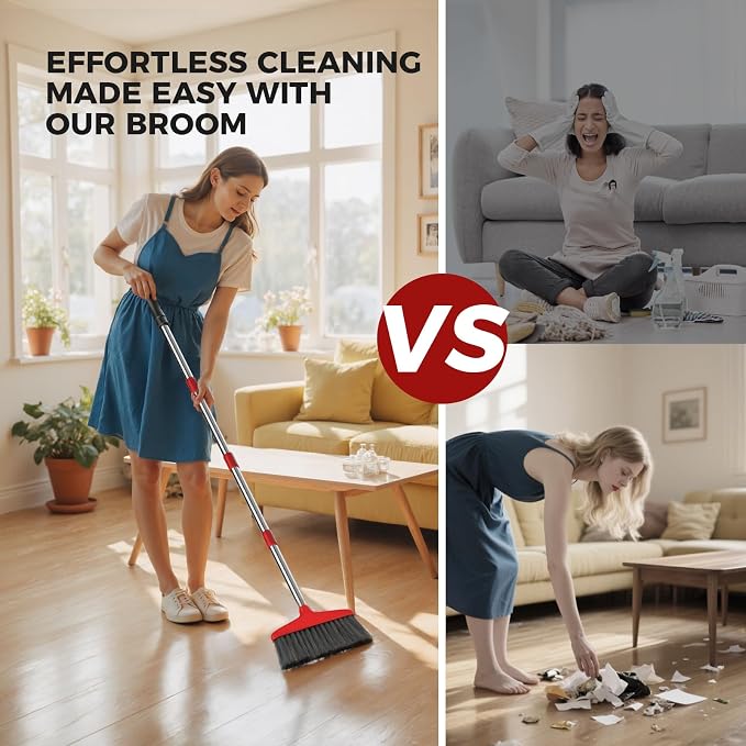 Handy Broom, Indoor/Outdoor Brooms, Duty Kitchen Broom, for Home Garage Kitchen Office Courtyard Lobby Patio Lawn Concrete (1 Pack, Red, New)