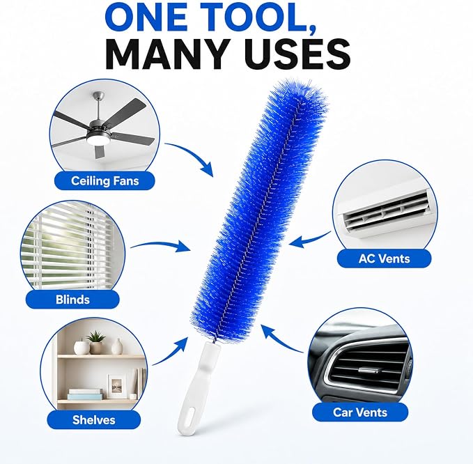Fan Cleaning Brush, Bendable Microfiber Duster, Washable Reusable Fan Brush Cleaner for Fan Blades, Vents, Screens & Narrow Gaps (4, Gray)