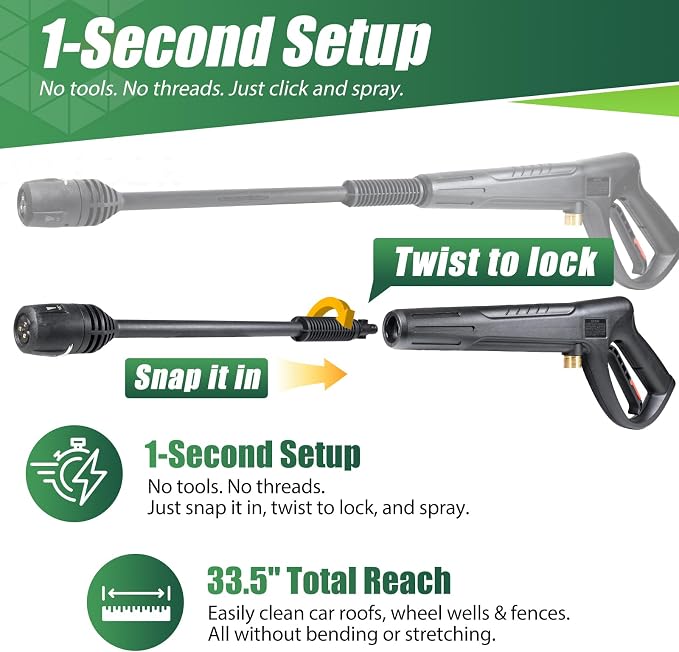 Pressure Washer Gun Wand & 3-in-1 Adjustable Nozzle, M22-14mm | Compatible with Ryobi, Powerstroke, Greenworks, Husky, Raptor Blast, Electric Power Washer
