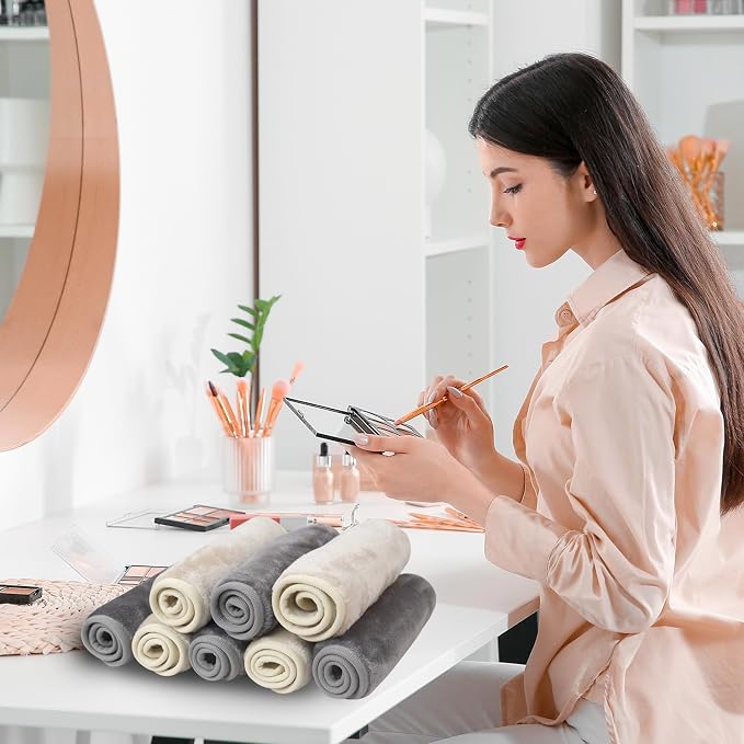 Nugilla Makeup Remover Cloths, 8 Packs Makeup Remover Towels Reusable Face Wash Cloth, Soft Makeup Removal Microfiber Face Cloth for Women(Beige/Cool Grey)