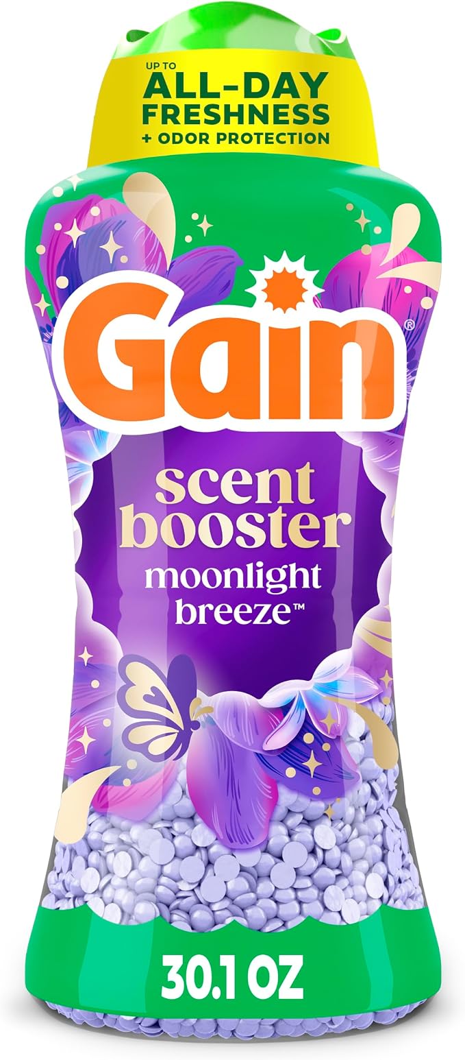 Gain In-Wash Laundry Scent Booster Beads Long-Lasting Fresh Scent Beads All Day Freshness and Odor Protection, Moonlight Breeze Scent, 30.1 oz (Packaging May Vary)
