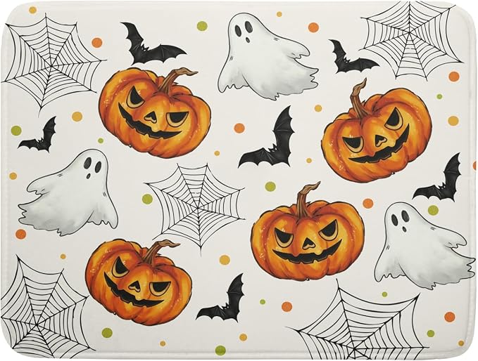 Halloween Dish Drying Mat for Kitchen Counter Ghost Pumpkin Festival Microfiber Absorbent Dish Draining Reusable Washable Foldable Extra Large 18"x24"