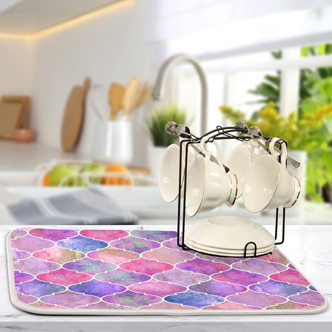senya Super Absorbent Dish Drying Mat, Microfiber Fast-Drying Dish Mat, 24' x 18', Kitchen Dish Drying Pad, Vintage Decorative Moroccan, 18x24in, (g295080331p523c558s1114)