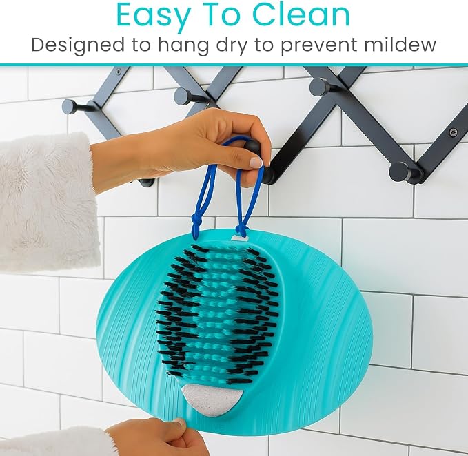 Vive Foot Scrubber for Shower Floor - Feet Cleaner for Dead Skin with Pumice Stone - Massager and Brush Exfoliating - Callus Remover, Improve Circulation and Relieves Pain - Nonslip Suction Cups