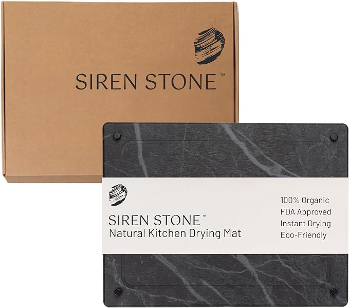 Natural Stone Dish Drying Mat 15.7" x 11.8", Slate Color - Diatomaceous Earth Kitchen Mat | Quick Drying, Non-Toxic, BPA-Free, Eco-Friendly | Female-Founded USA Brand