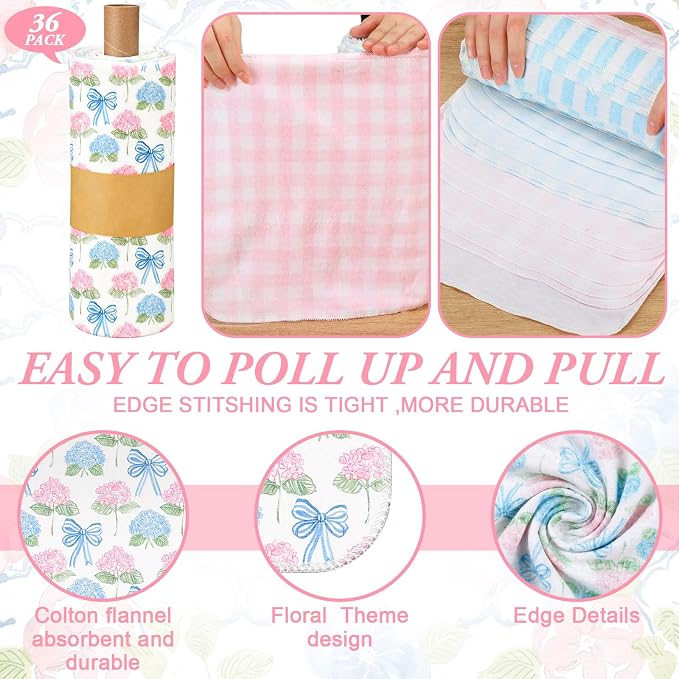 Reusable Cleaning Cloths Washable Cotton Kitchen Dish Towels for Home Party Supplies Bulk, 9.84x11.81in (36 Pack,Pastel Hydrangea)