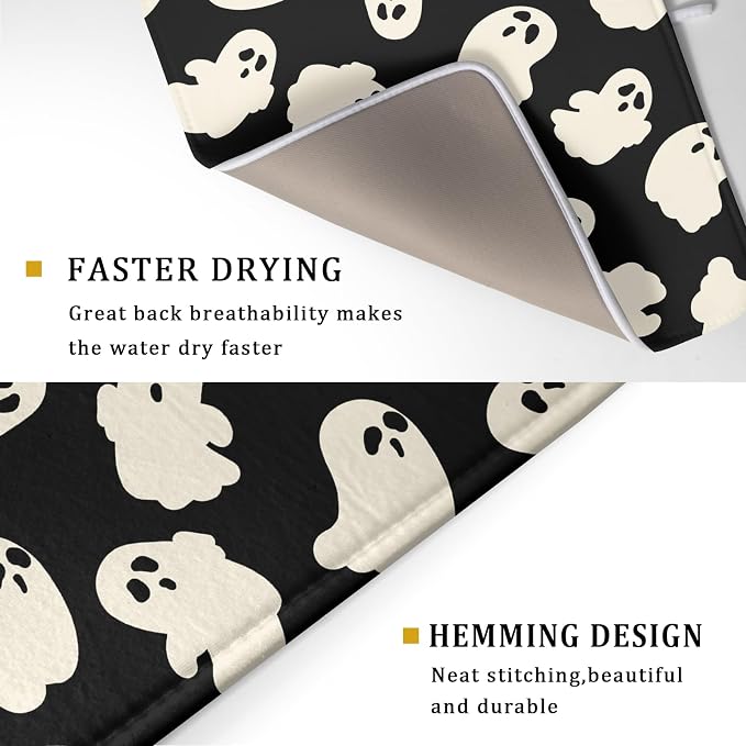 Halloween Ghosts Dish Drying Mat for Kitchen Counter Halloween Cute Ghost Drying Dish Mat 18”x24” Absorbent Microfiber Reversible Kithchen Mats for Countertop Fast Dry Dish Draining Mats for Halloween