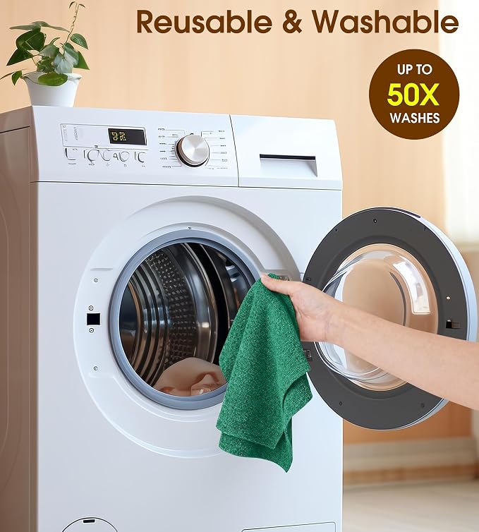 KitchLife Microfiber Cleaning Cloth Roll, 100 Pack - Tear-Away Microfiber Paper Towels, Lint-Free, Reusable, Washable for Kitchen, Car, Dishes, and Sensitive Surfaces (Forest Green)