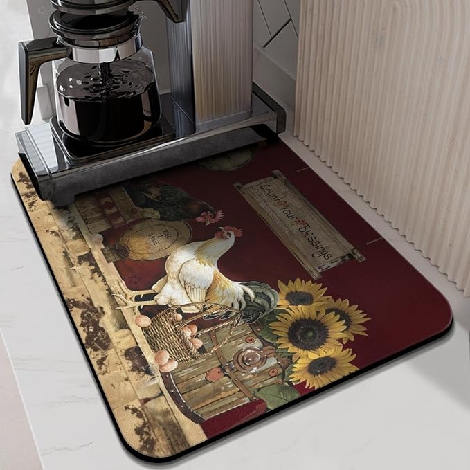 Kitchen Countertop Dish Drying Mat,Super Absorbent Coffee Bar Mat for Maker Espresso Machine, Anti-Slip Accessories for Kitchen Countertops 24x18 Inch