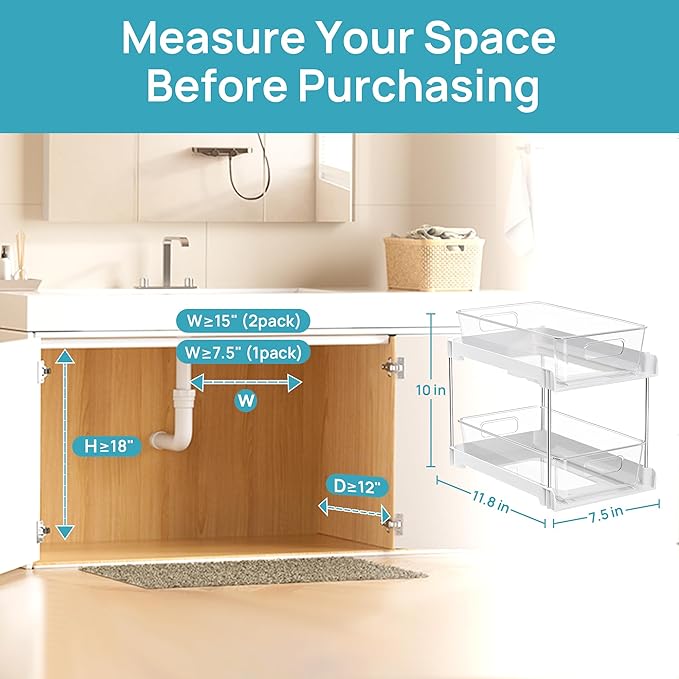 Vtopmart 4 Pack Plastic Bathroom Under Sink Pull-Out Organizer (S-Standard, White)