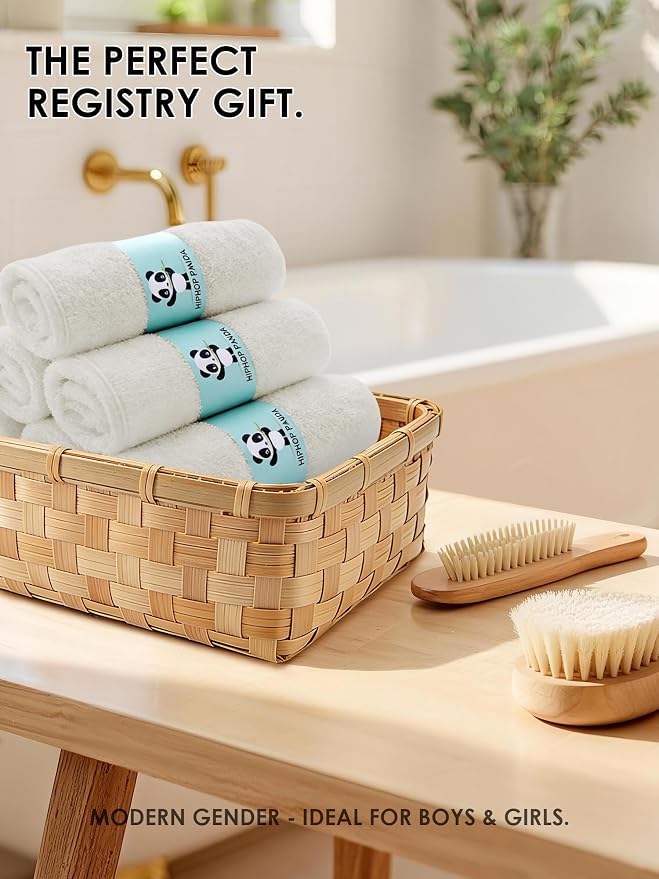 HIPHOP PANDA Baby Washcloths, Rayon Made from Bamboo - 2 Layer Ultra Soft Absorbent Newborn Bath Face Towel - Reusable Baby Wipes for Delicate Skin - Ivory, 6 Pack