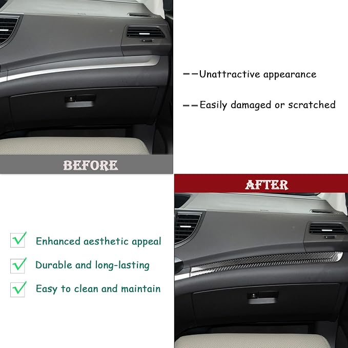 Real Carbon Fiber Trim for Honda CRV Accessories | for CR-V 2012 2013 2014 2015 2016 Passenger Dashboard Decorative Strip Sticker Interior Thick Overlay Decal