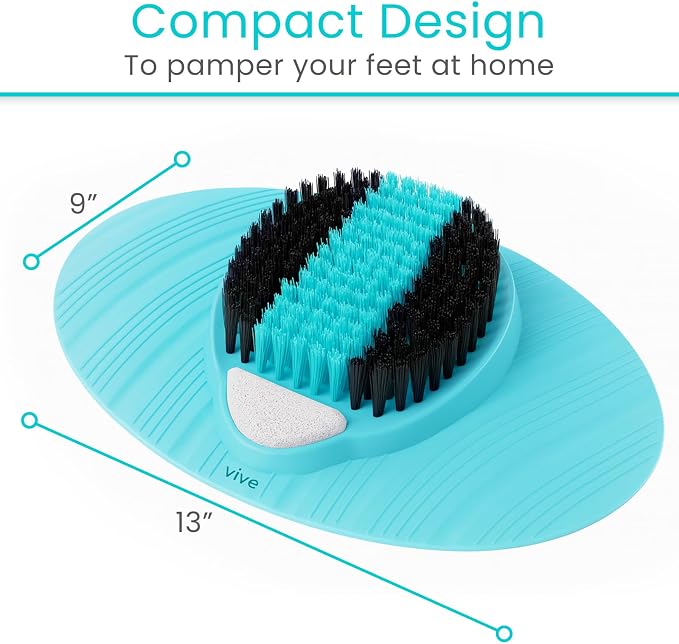 Vive Foot Scrubber for Shower Floor - Feet Cleaner for Dead Skin with Pumice Stone - Massager and Brush Exfoliating - Callus Remover, Improve Circulation and Relieves Pain - Nonslip Suction Cups