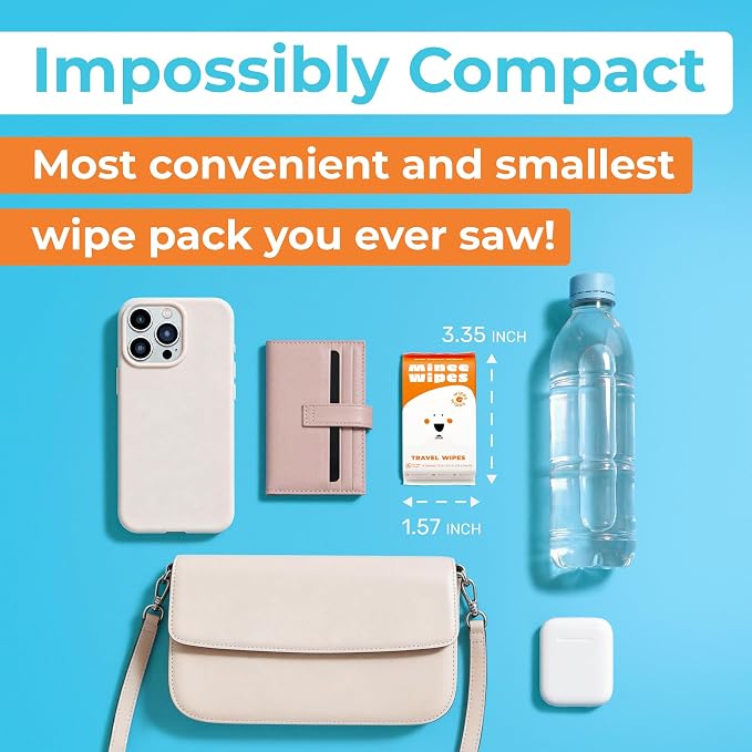 Impossibly Compact Travel Wipes - 99.5% Water - Safe for Sensitive Skin & Hypoallergenic, Resealable, Thick & Durable - For Adults & Kids - Unscented, 30 Pack Total 180 Wipes