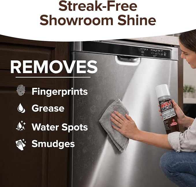 Horsepower Bull Shot Stainless Steel Cleaner Spray, As Seen On TV, Cleans, Polishes & Protects, Removes Greasy Fingerprints & Streaks