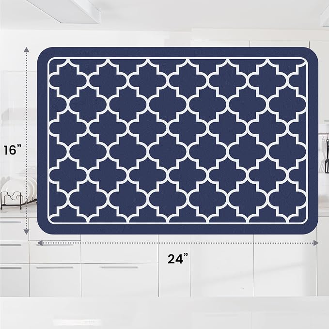 WISELIFE Dish Drying Mat Super Absorbent Drying Mat Large Dish Drying Mats for Kitchen Counter Easy Clean Dish Mat Kitchen Drying Mat16"x 24" Stylish Blue