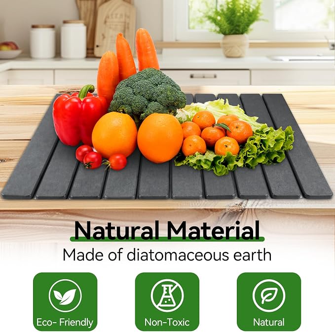 Large Stone Drying Mat for Kitchen Counter, 24"x16" Collapsible Diatomaceous Earth Drying Mat, Instant Absorbent Dish Drying Pad, Stone Drying Rack Space Saver Drying Board for Kitchen Sink, Gray