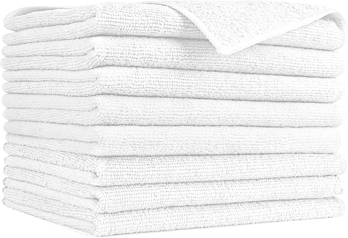 AIDEA White Microfiber Cleaning Cloth-8PK, Cleaning Rags 12"x 16" Reusable | Microfiber Towels for Cars Lint Free, Absorbent Microfiber Towels, Kitchen Towels Dusting Cloth Dish Rags, Cleaning Supplies
